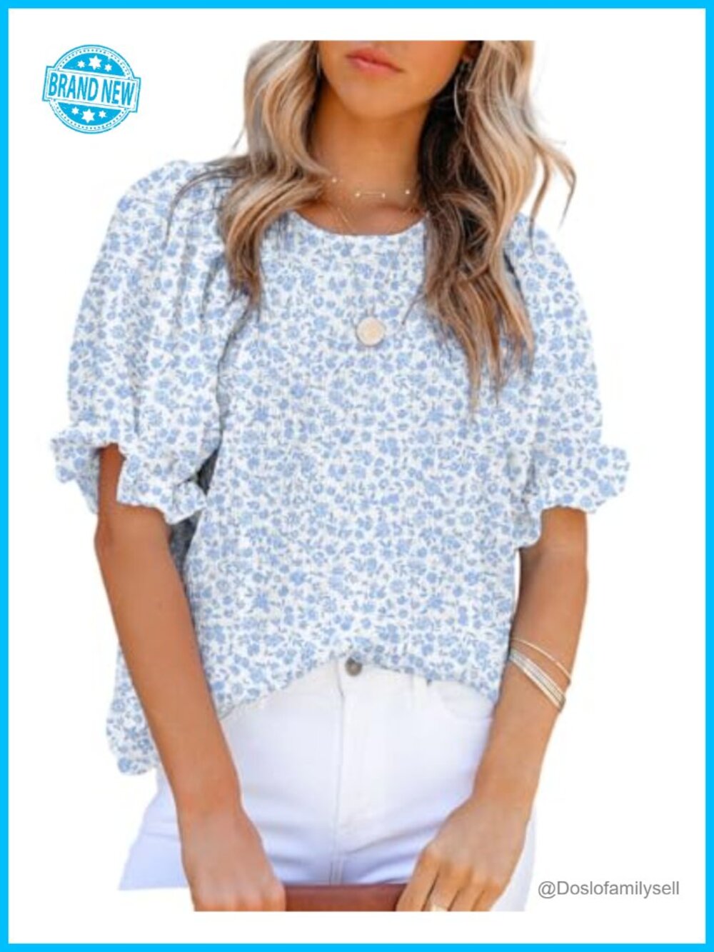 Women's Floral Puff Sleeve Tunic Blouse Smocked Babydoll Top